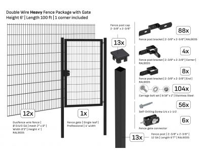 Package | Double Wire Fence Ø 0/4/0 | Length 100 ft | Height 6 ft | 1 Corner & Gate