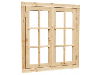 Vuren dubbel uitzetraam met dubbelglas - onbehandeld