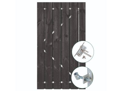 Zwart grenen poort | Hoogte 190 cm | Incl. hang & sluitwerk